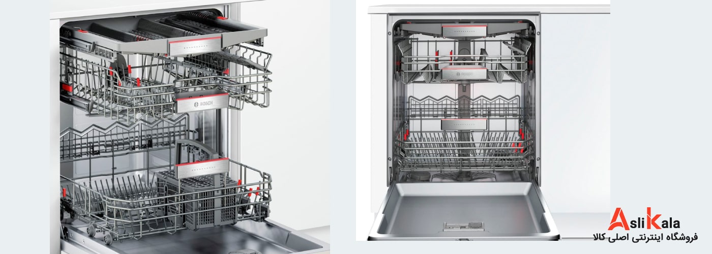قابلیت تنظیم ارتفاع در سبد های ماشین ظرفشویی بوش مدل SMS46NW01B